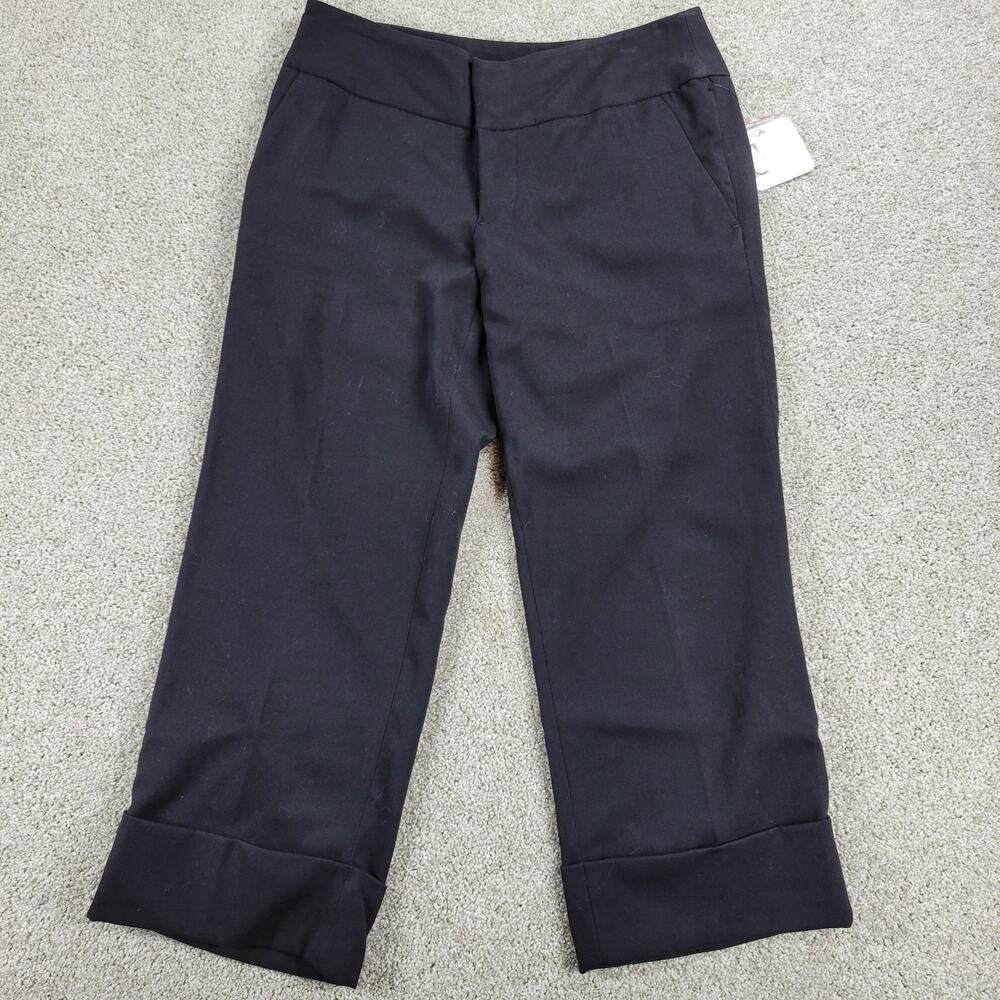Mossimo Womens Capri Pants 6 Black Cuffed Straight Leg Flat Front Stretch NEW